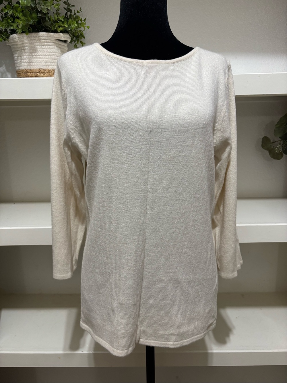 Sag Harbor Cream Long Sleeve Lightweight Knit Top